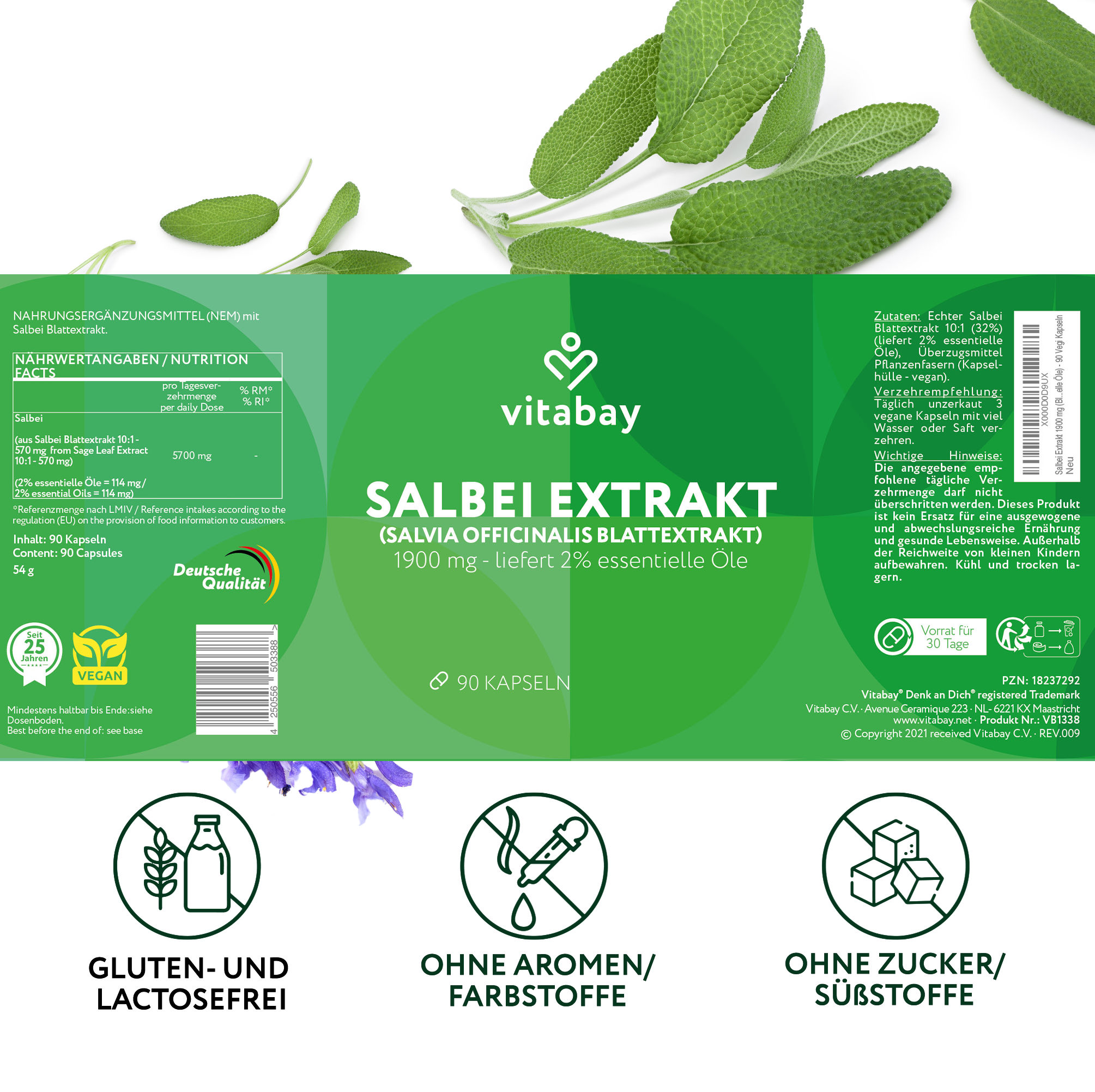 Salbei Extrakt 1900 mg - 90 vegane Kapseln