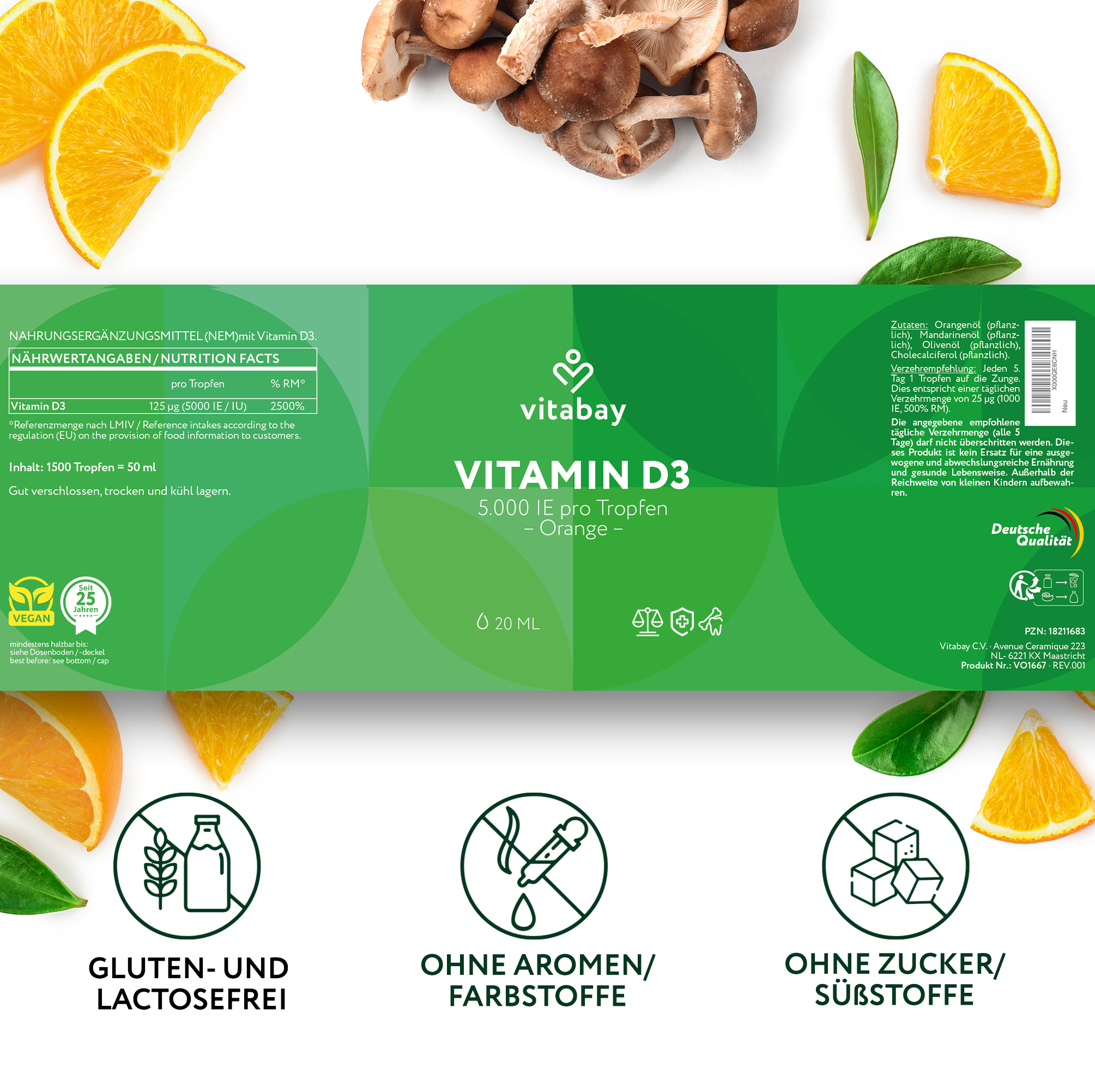 Deposito di vitamina D3 liquido da 5.000 UI - Gocce vegane da 50 ml