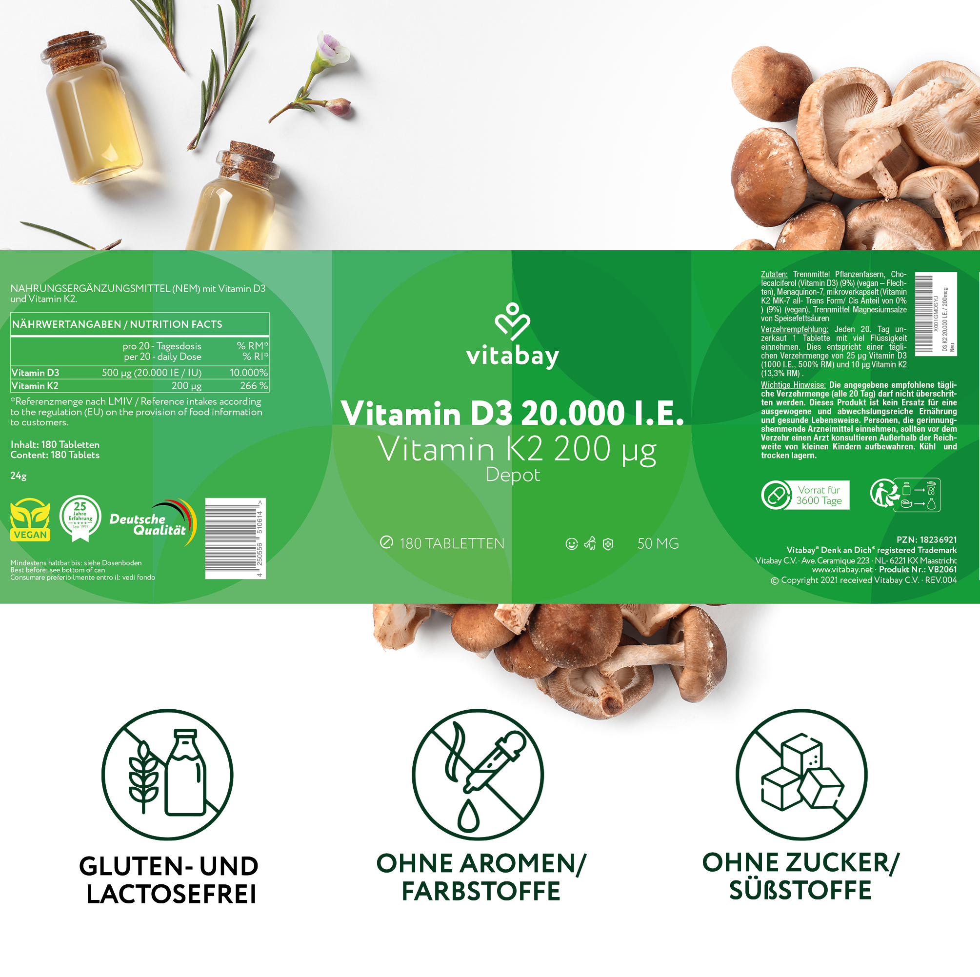 Vitamina D3 20.000 UI + K2 200 µg - 180 compresse vegane