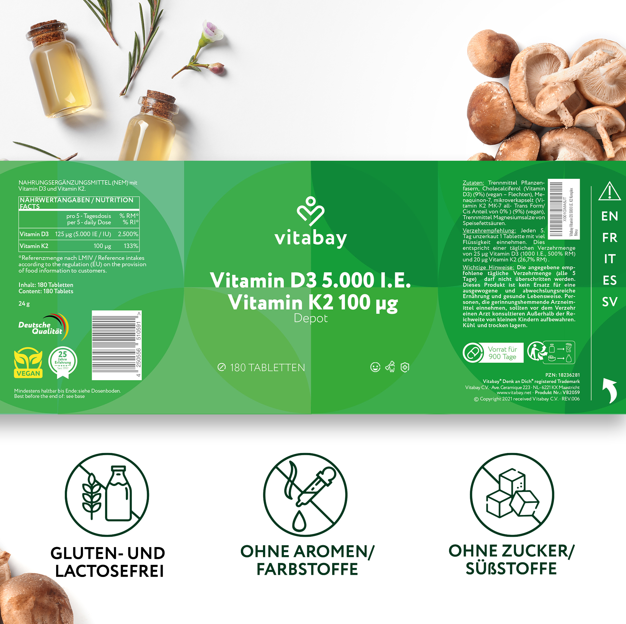 Vitamina D3 Depot 5000 UI + Vitamina K2 100mcg - 180 compresse vegane