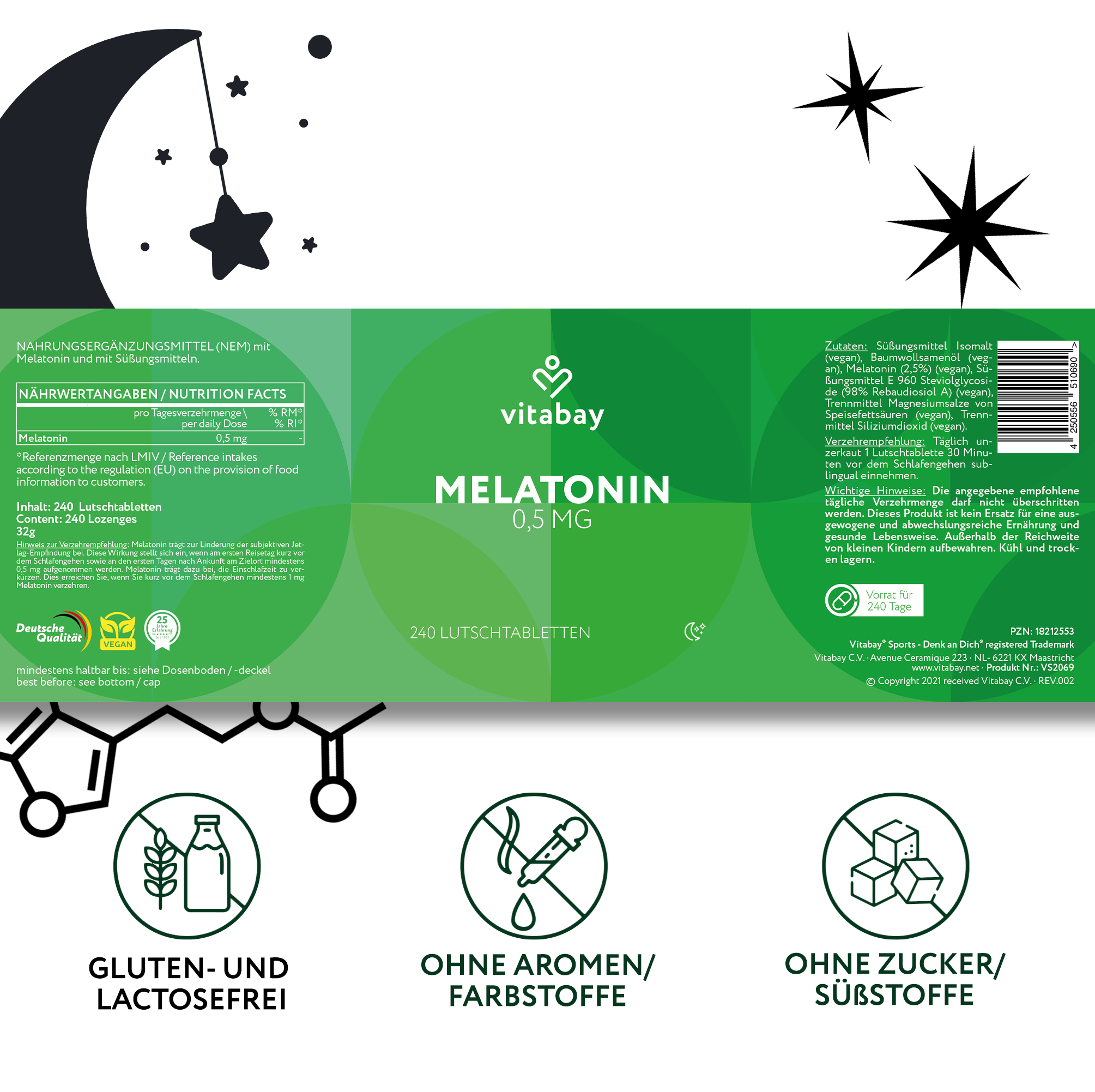 Melatonina 0,5 mg - Pastiglie vegane - L'ormone del sonno!