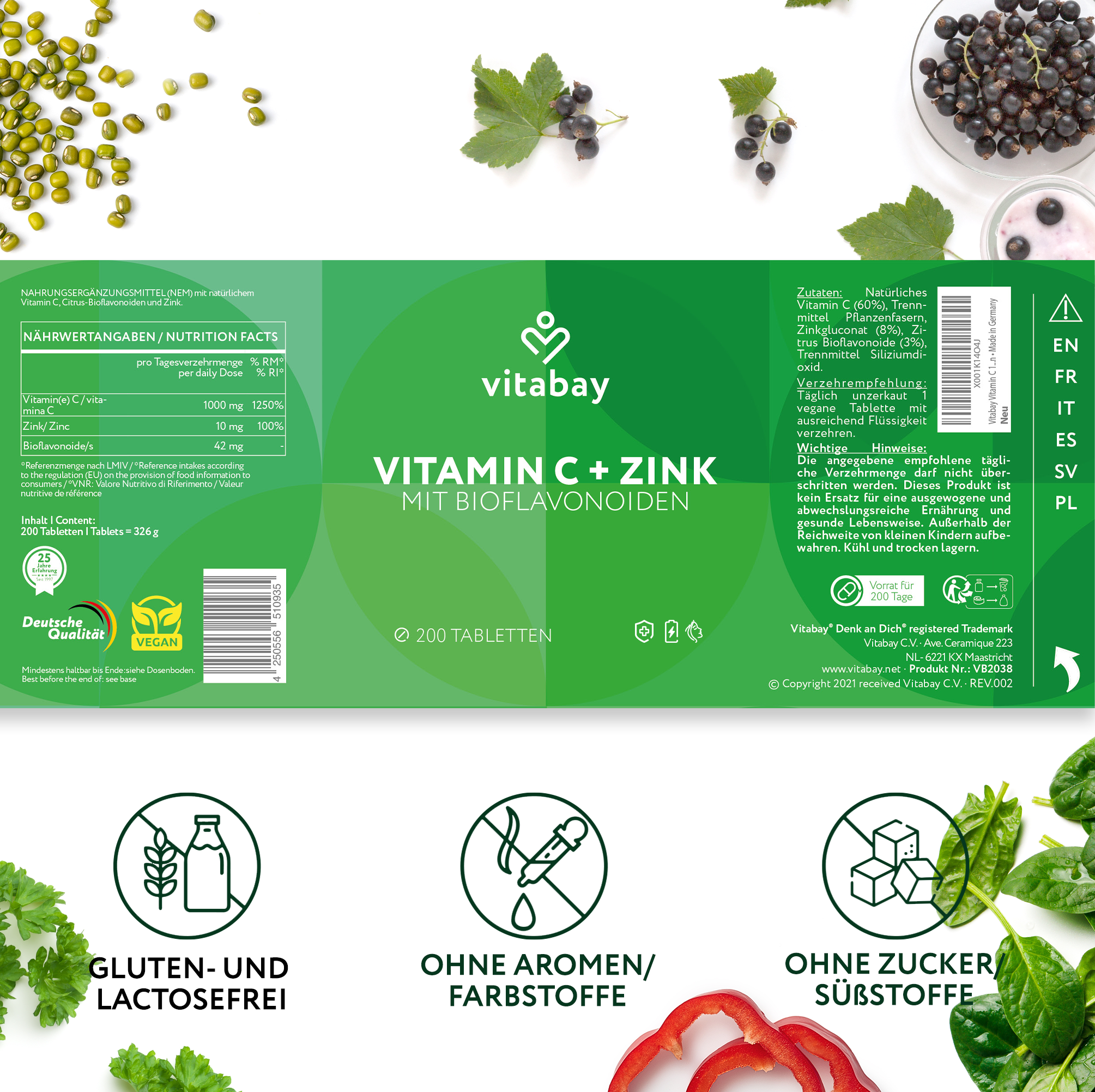 Vitamin C 1000 mg + Zink - 200 vegane Tabletten