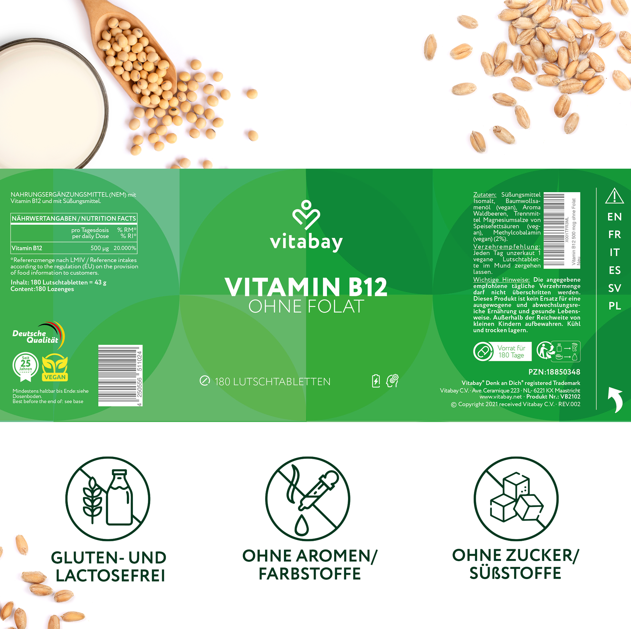 Vitamina B12 senza folato - 180 pastiglie vegane