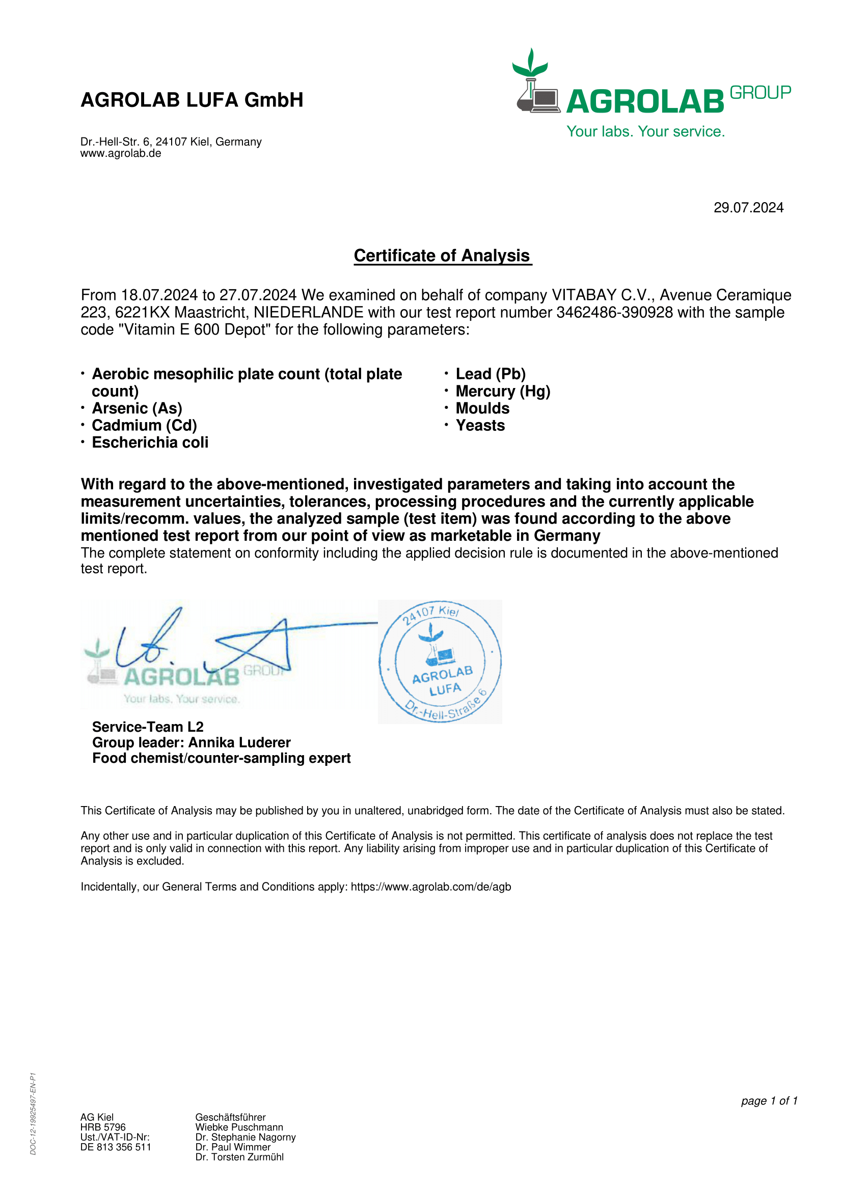 Laborzertifikat im A4-Format