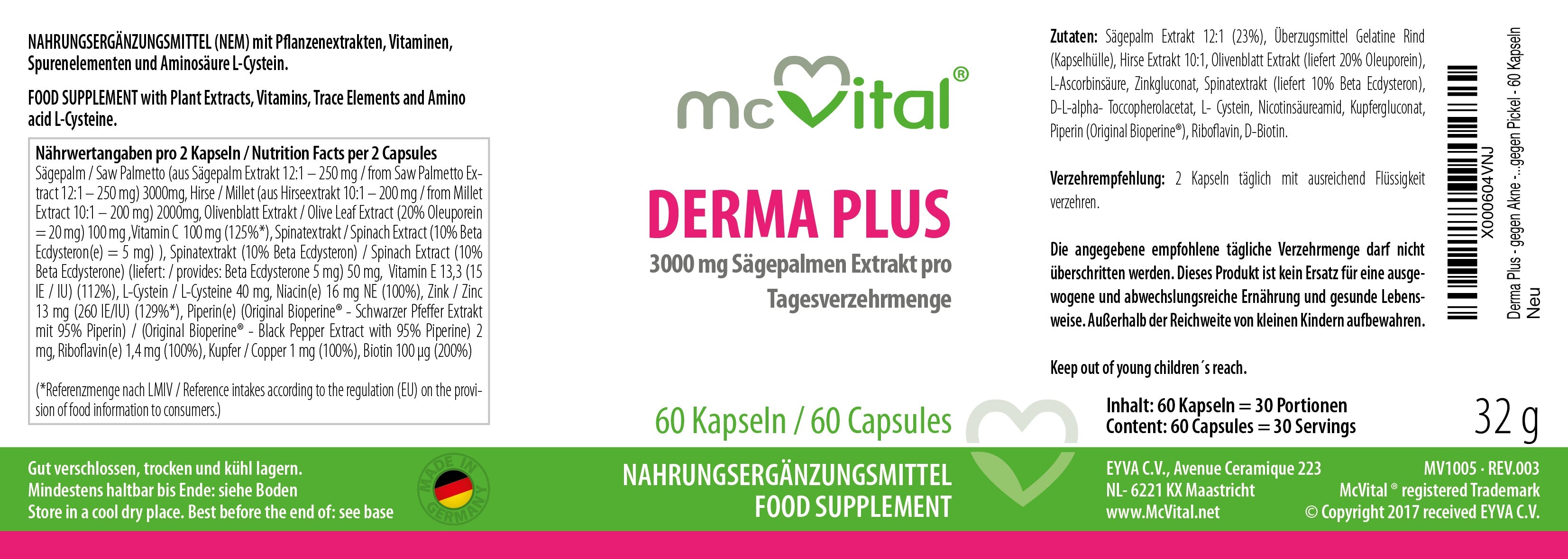 Derma Plus 3000mg Sägepalmen Extrakt - 60 Kapseln