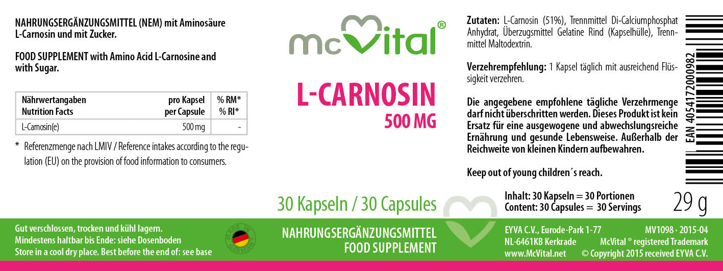 L-Carnosina 500mg - 30 capsule