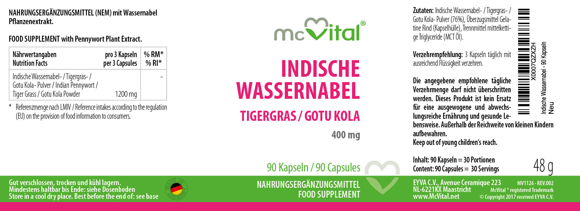 Centella indiana / Erba tigre / Centella asiatica - 400 mg - 90 capsule