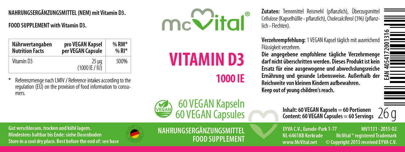 Vitamina D3 1000 UI - Capsule vegane