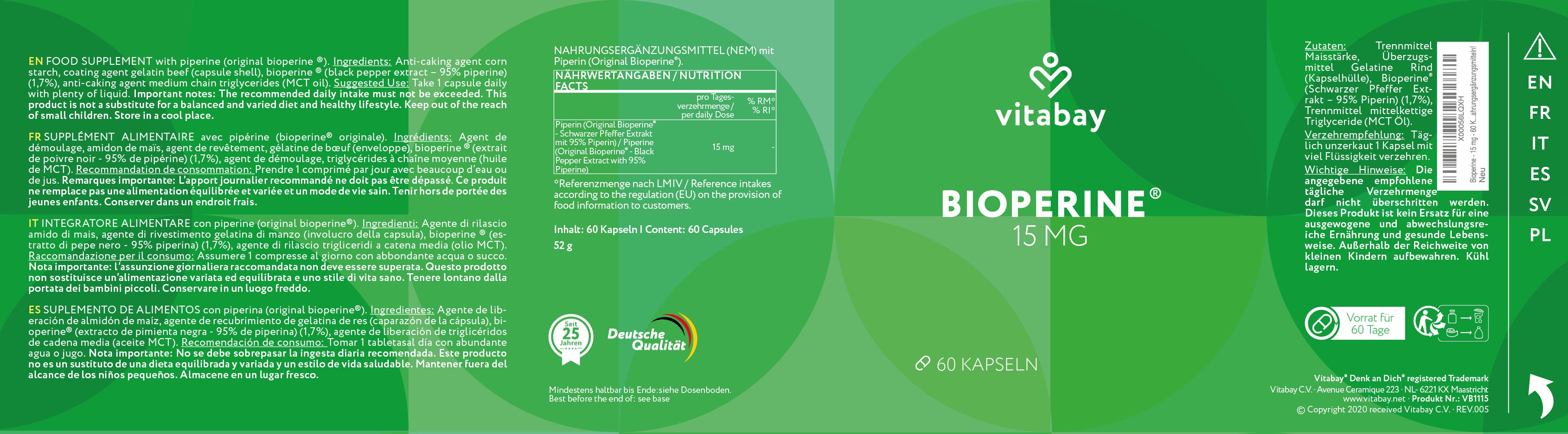 Bioperine - 15 mg - 60 Kapseln