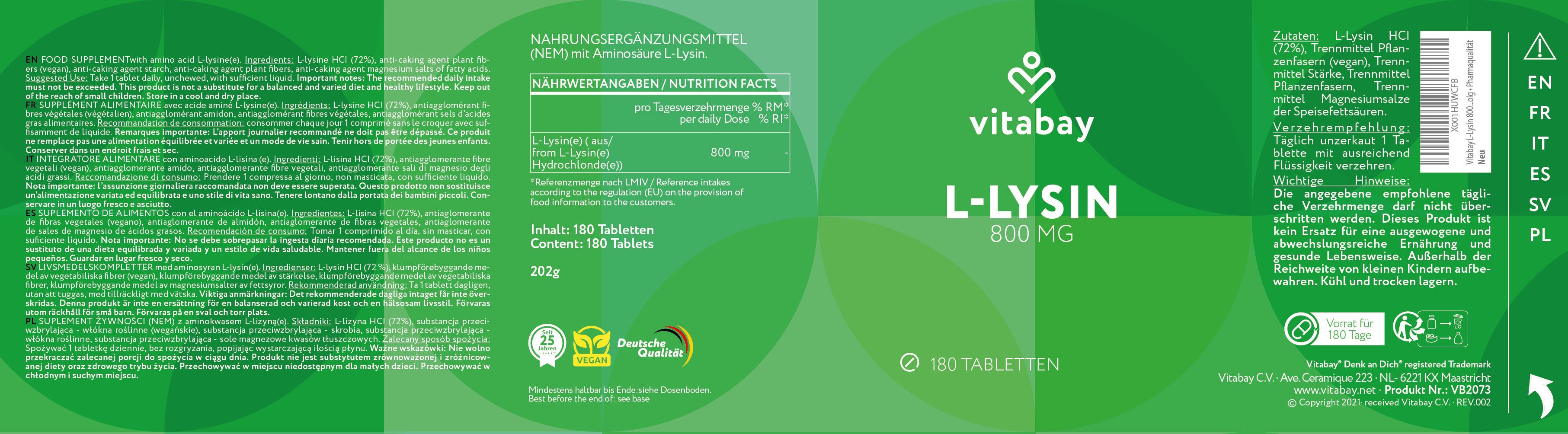 L-Lisina 800mg - Compresse vegane