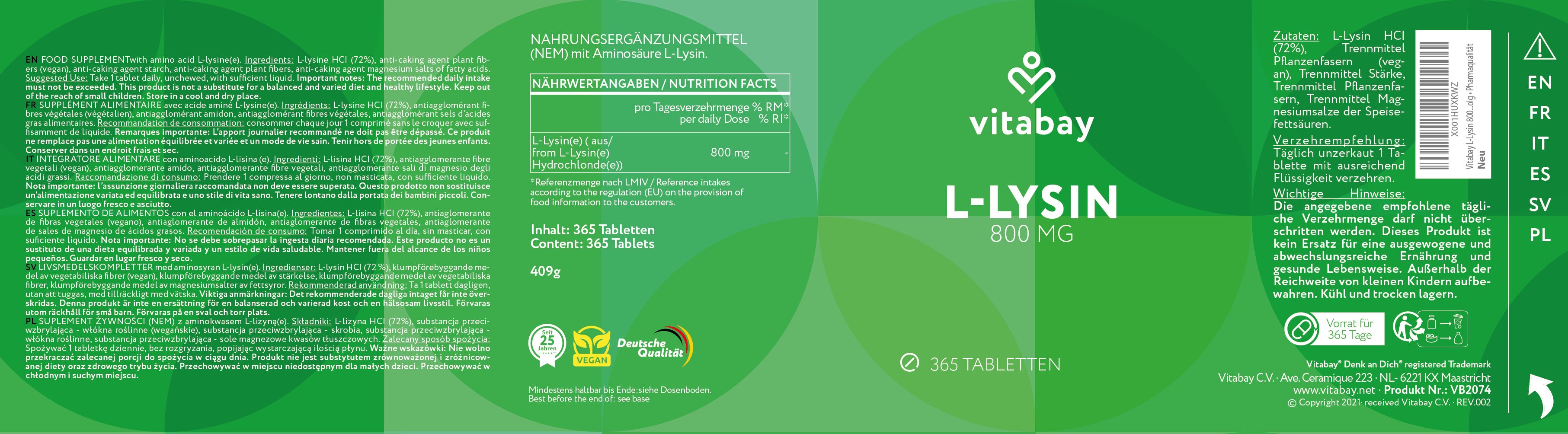 L-Lisina 800mg - Compresse vegane